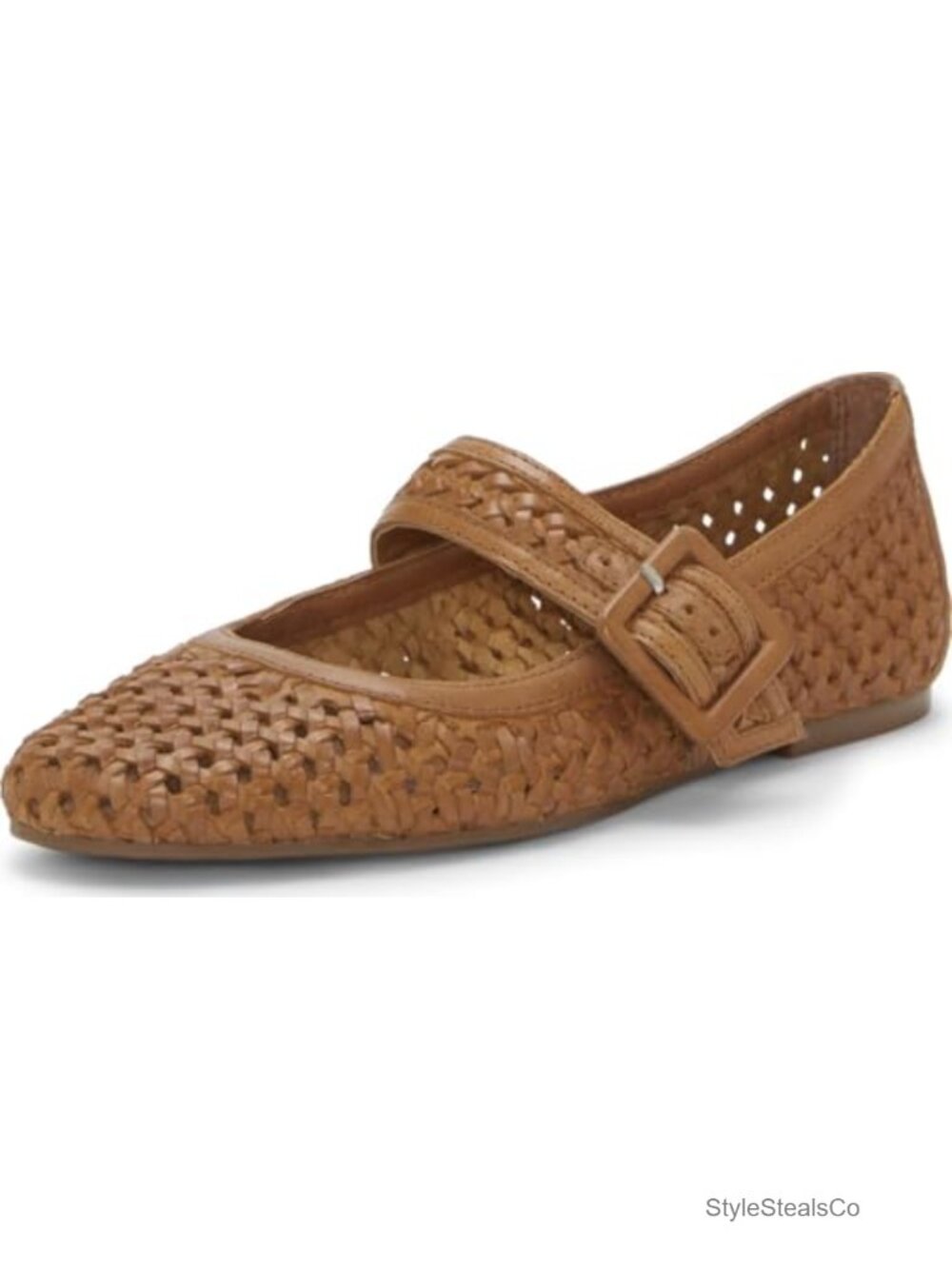 Lucky Brand Women's Millit Leather Flat Shoes Round Toe Adjustable Buckle